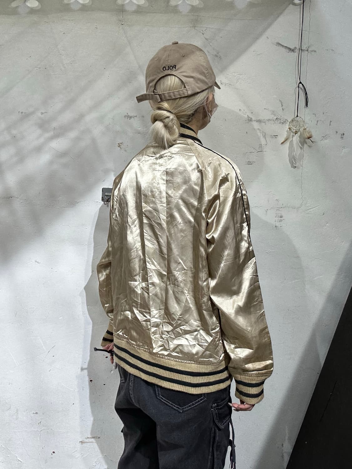 일본 빈티지 베이지 오버핏 자켓 봄버 잠바 M 상품이미지3