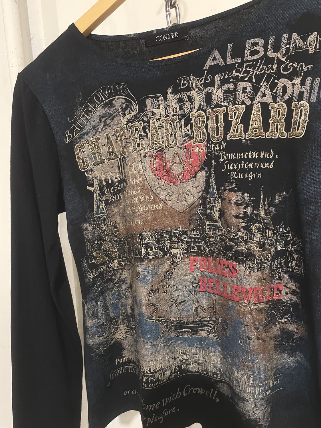 빈티지 골드 레터링 프린트 네이비 블랙 롱슬리브 상품이미지2