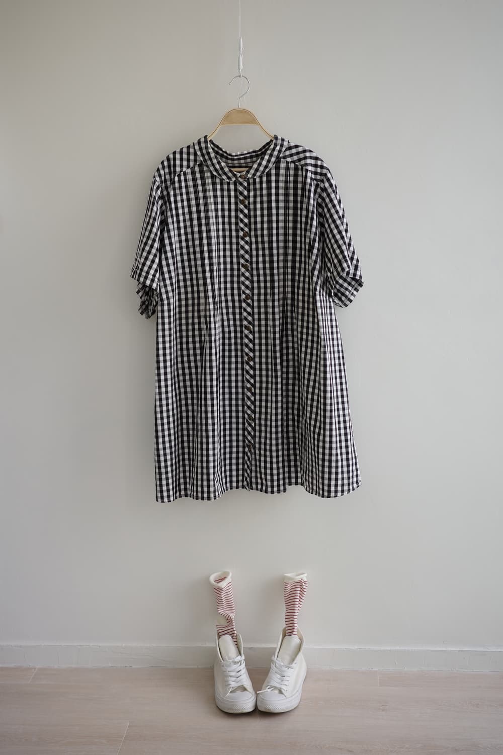 Smile Land 
• 블랙체크 둥근 카라 셔츠 원피스 상품이미지2