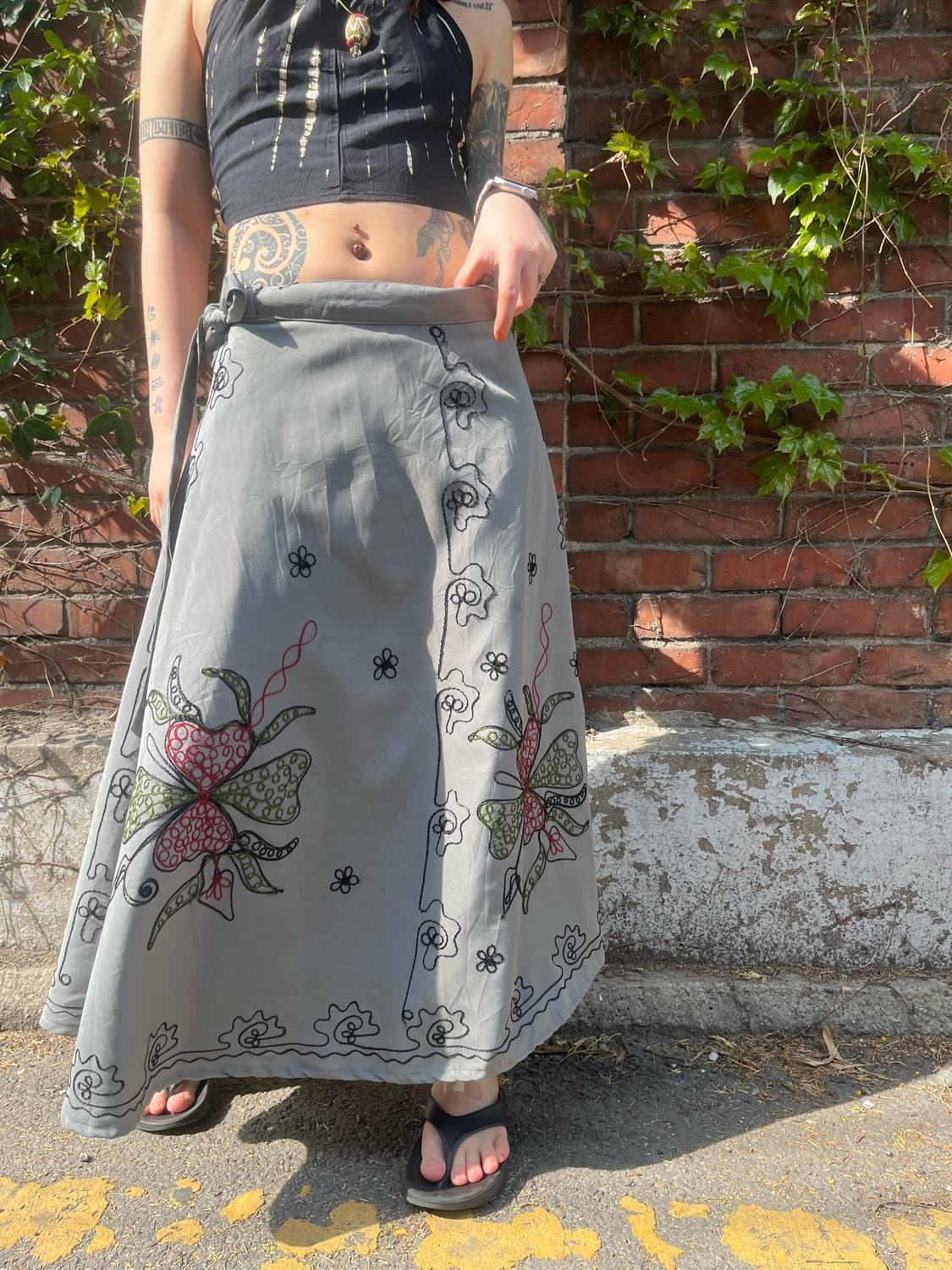 에스닉 페이즐리 자수 랩 스커트 상품이미지4