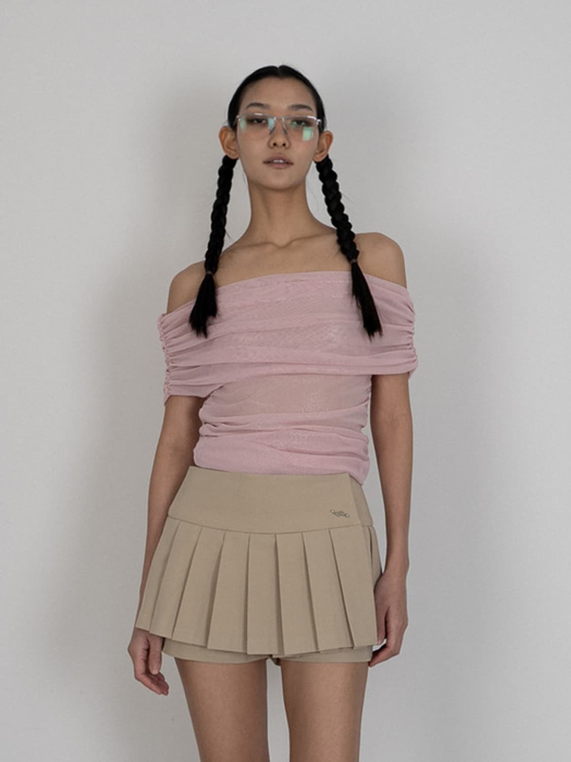 SPARKLE SHIRRING OFF-SHOULDER TOP, PINK 상품이미지1