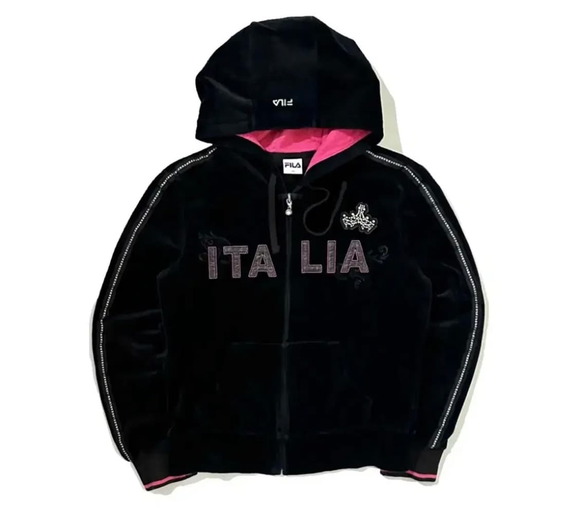 *무료배송* 휠라 이탈리아 벨벳 큐빅 로고 후드집업 상품이미지1