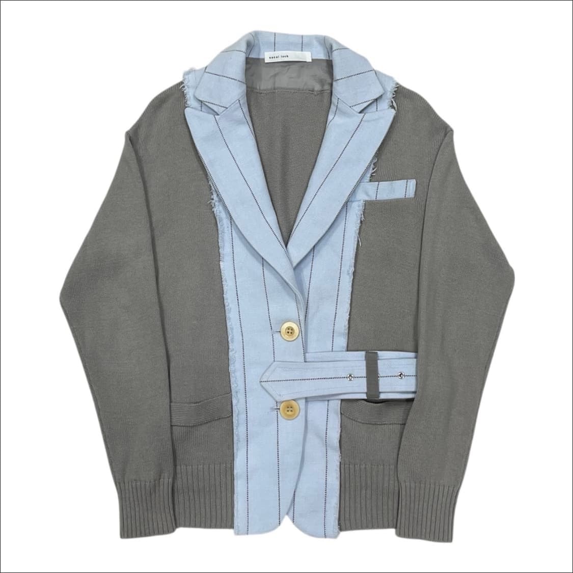 사카이 럭 여성 데미지 디테일 스트라이프 벨트 가디 건 자켓 그레이 블루 상품이미지1