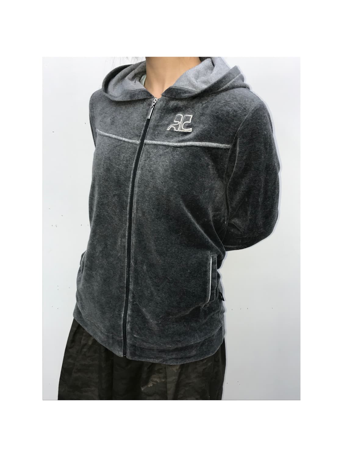 90s) Courreges velour hoodie zip 상품이미지1