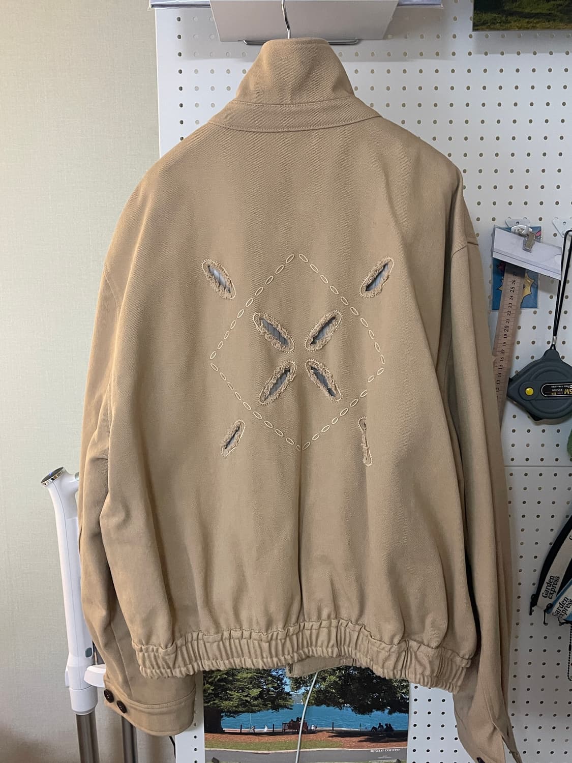 문선 Argyle Hole 코튼 블루종 카멜 L 상품이미지4