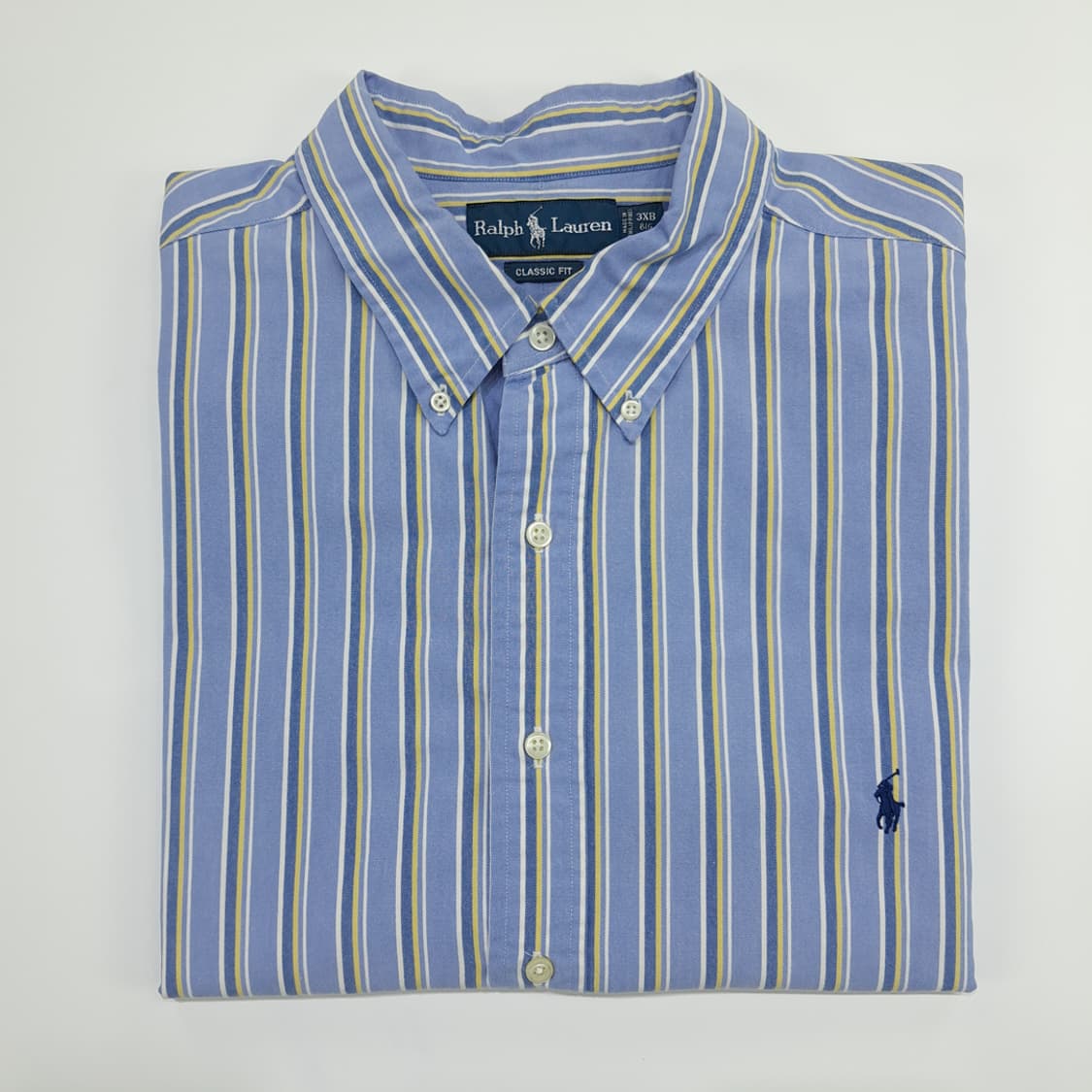 Co528 3XL Big 폴로 랄프로렌 블루 볼드 스트라이프 반팔 셔츠 상품이미지7