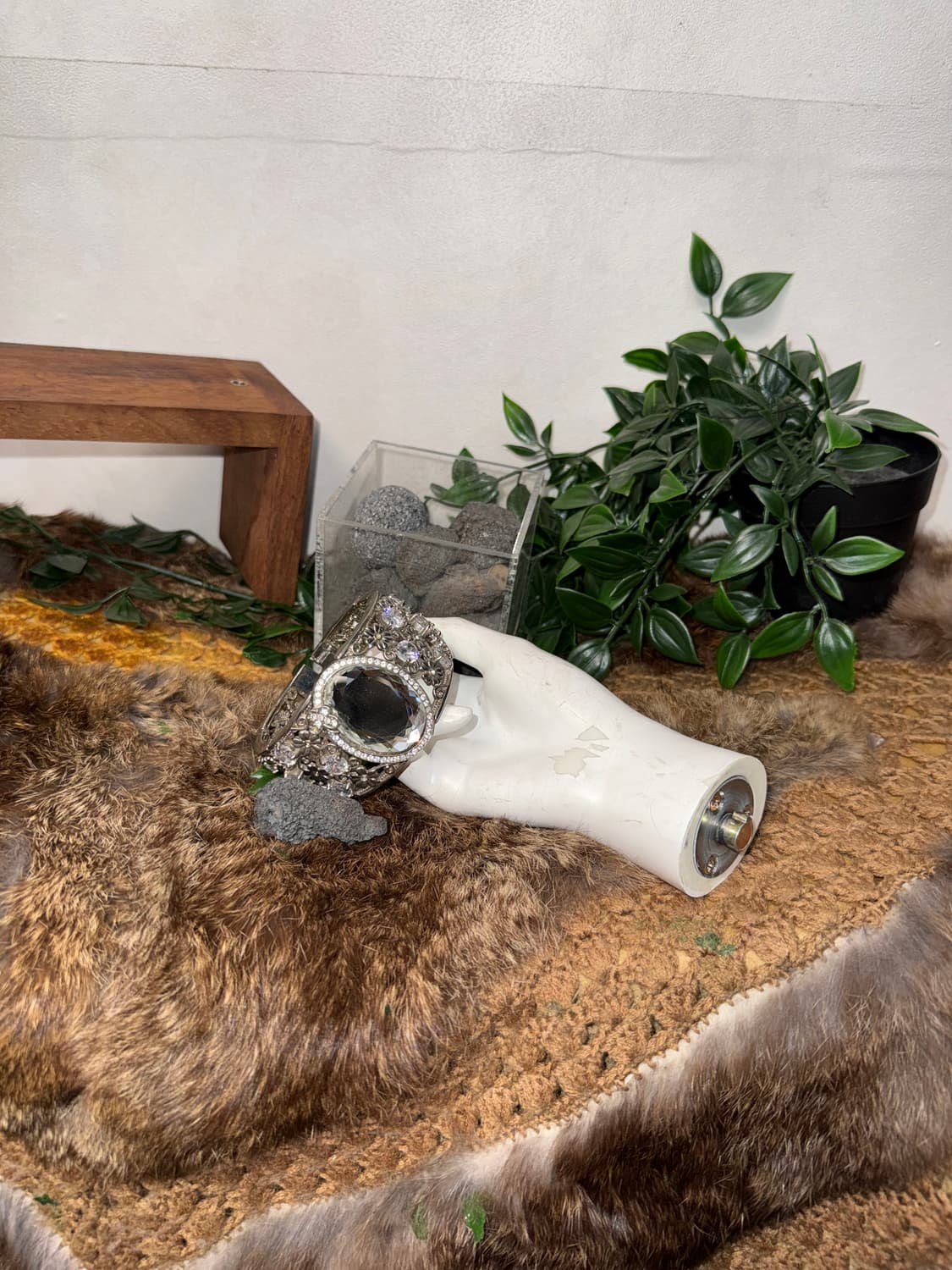 Silver gemstone flower cubic bangle 상품이미지1