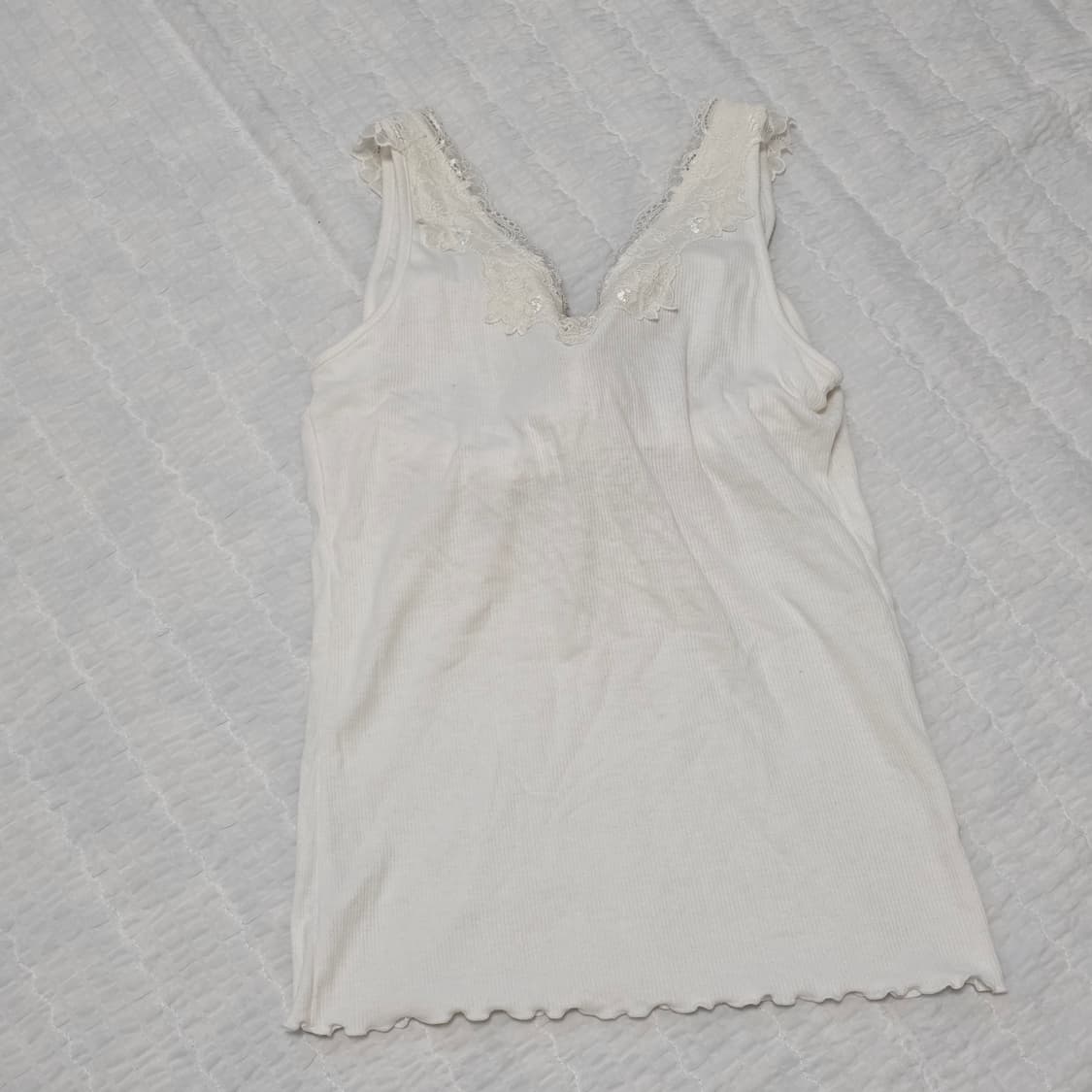 일본빈티지 GU 브라탑 화이트 레이스 슬리브리스 상품이미지2