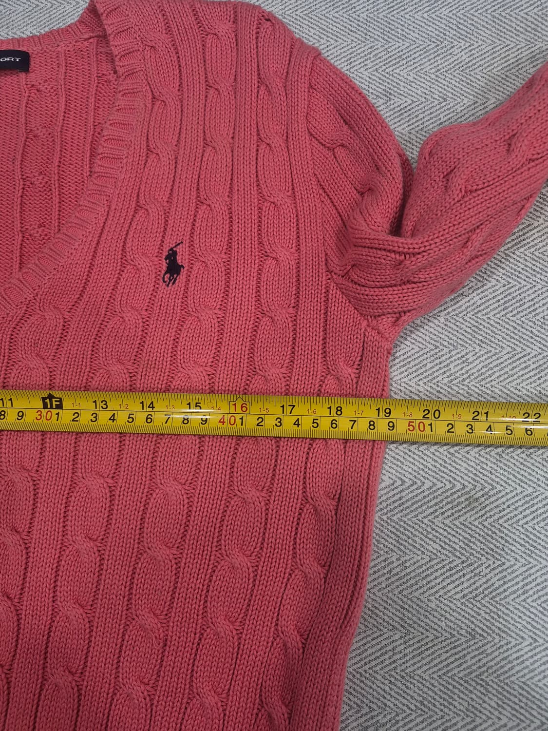 랄프로렌 스포츠 핑크색 꽈배기 브이넥 니트 스웨터 여성 100사이즈 상품이미지7