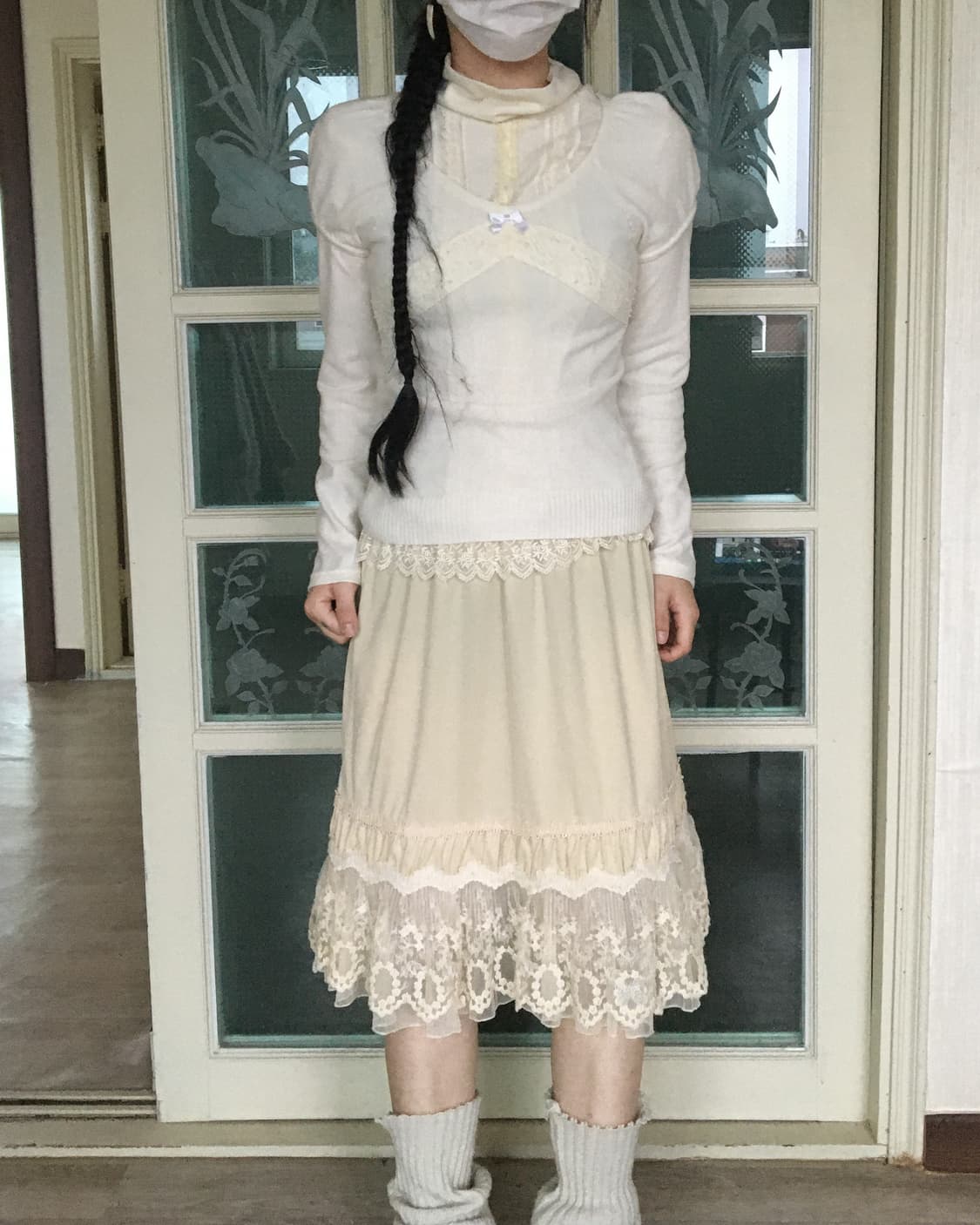 Lace trimming high neck knit 상품이미지5