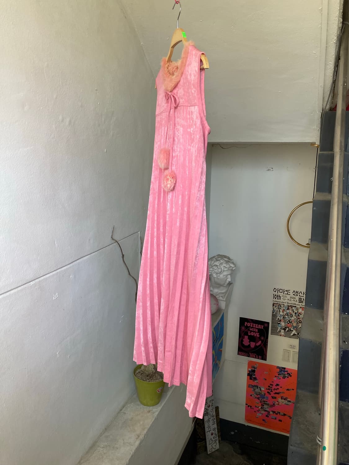 핑크 플리츠 롱 드레스 상품이미지5