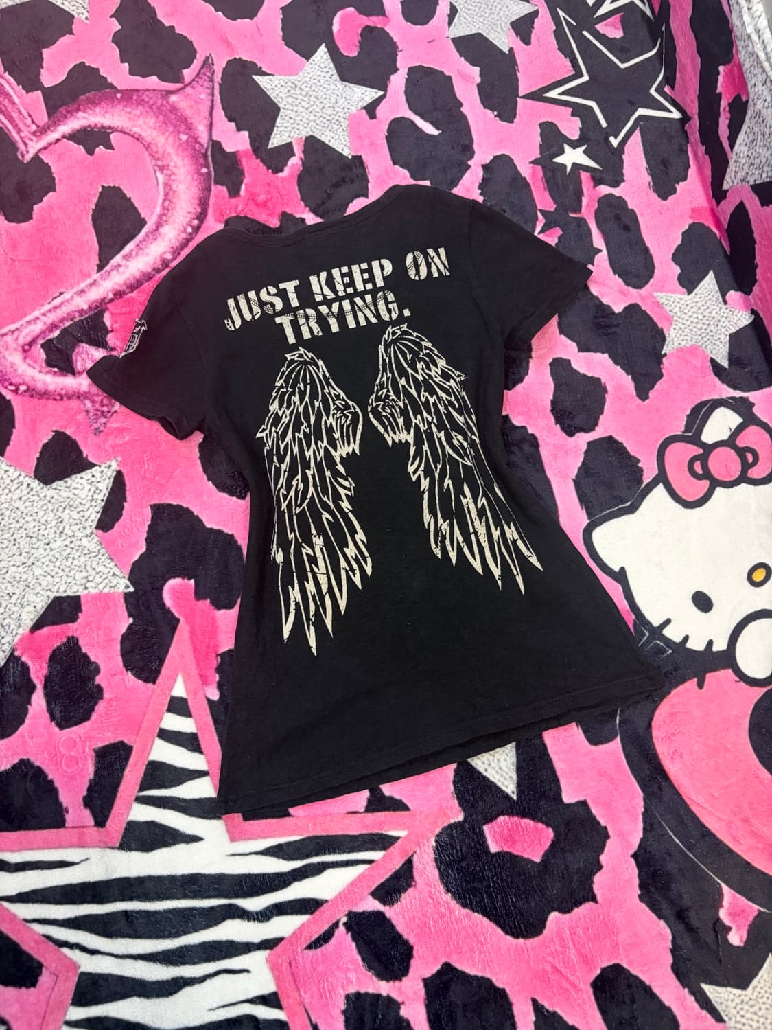 Y2K lettering Layered back angel T-shirt 상품이미지10