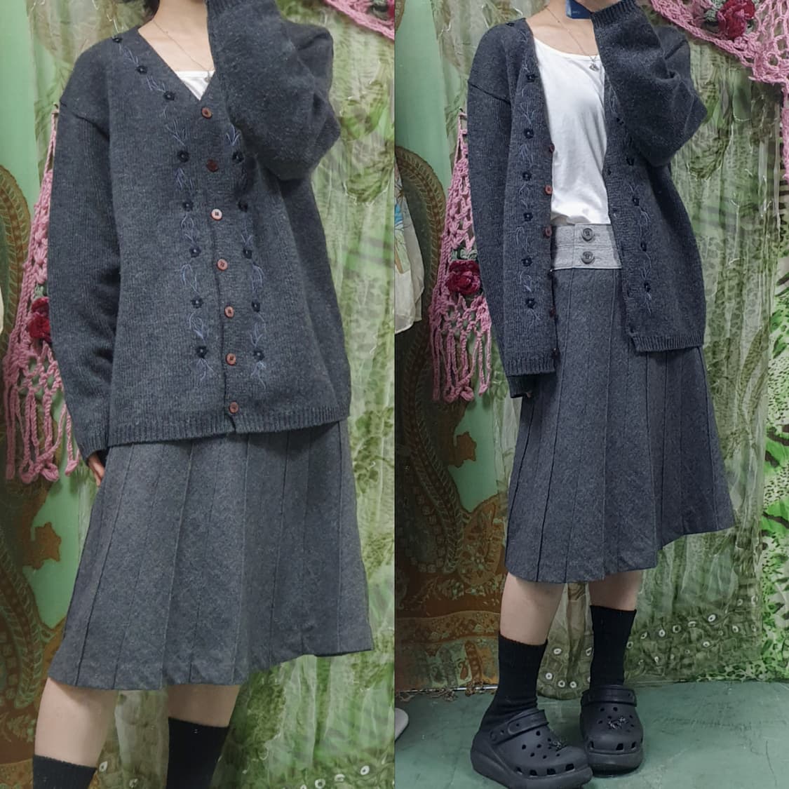 사이드 버튼 울 캐시미어 주름 미디 스커트 상품이미지6