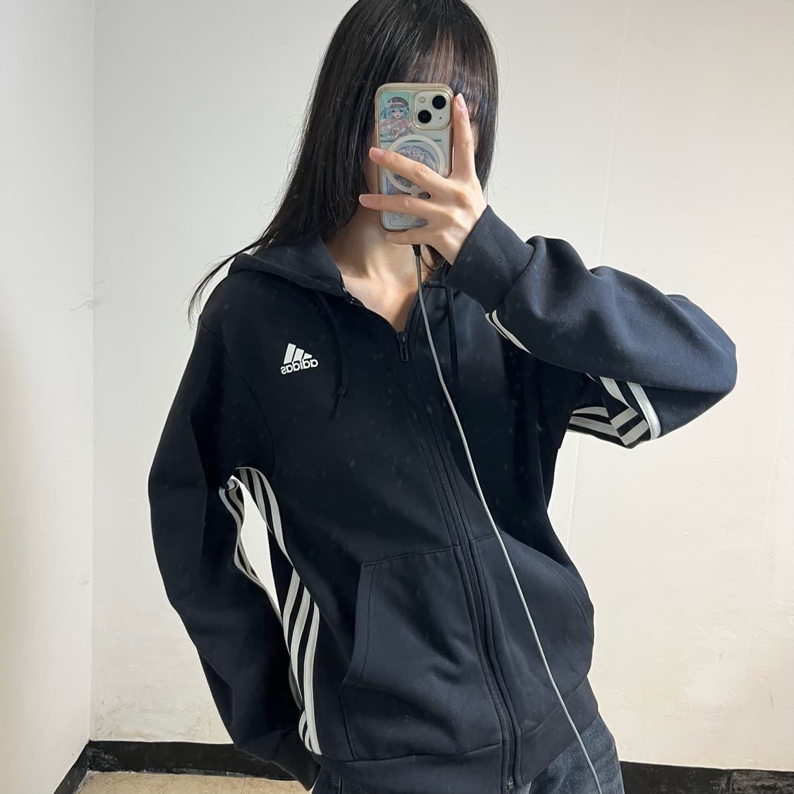 Adidas Black Hoodie Zip-Up 상품이미지2