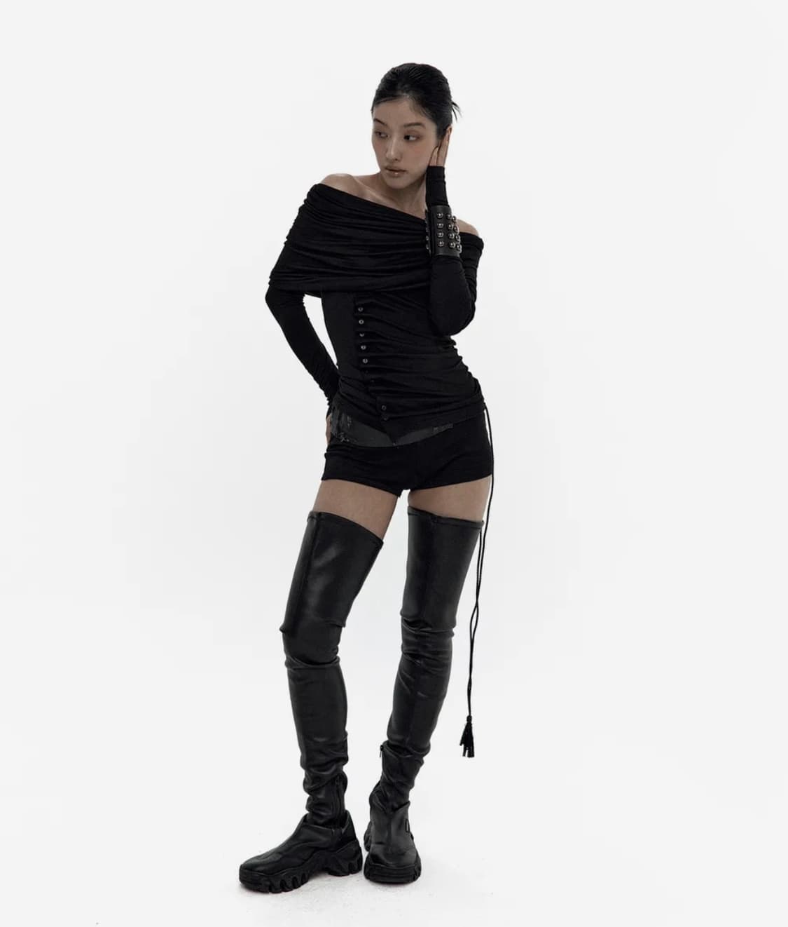 카시코카울버튼오프숄더롱슬리브플리즈노팔로우나체보헴서2000아카이브스오도어 상품이미지5