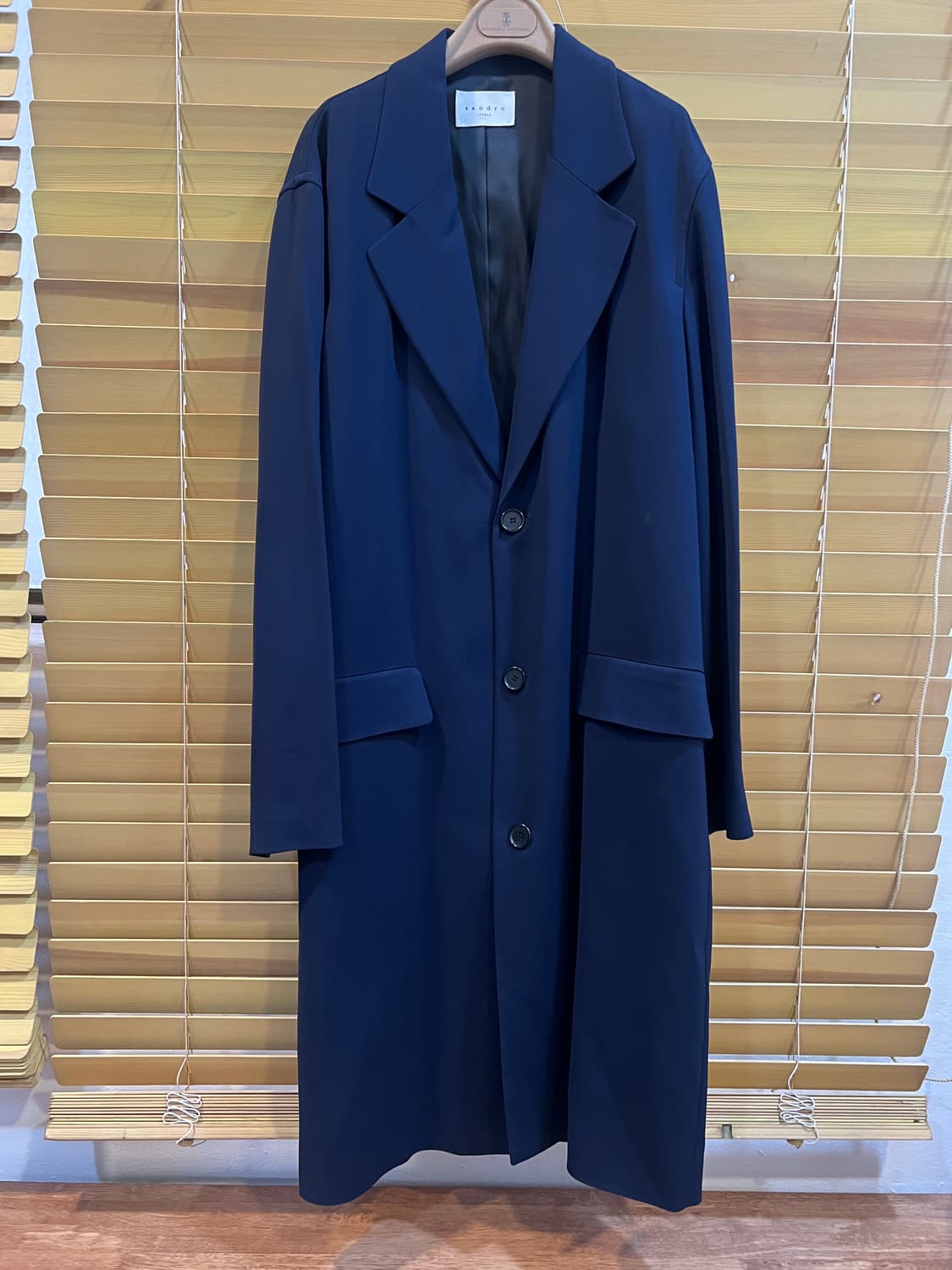 산드로 남성 네이비 간절기롱코트 싱글코트 상품이미지2