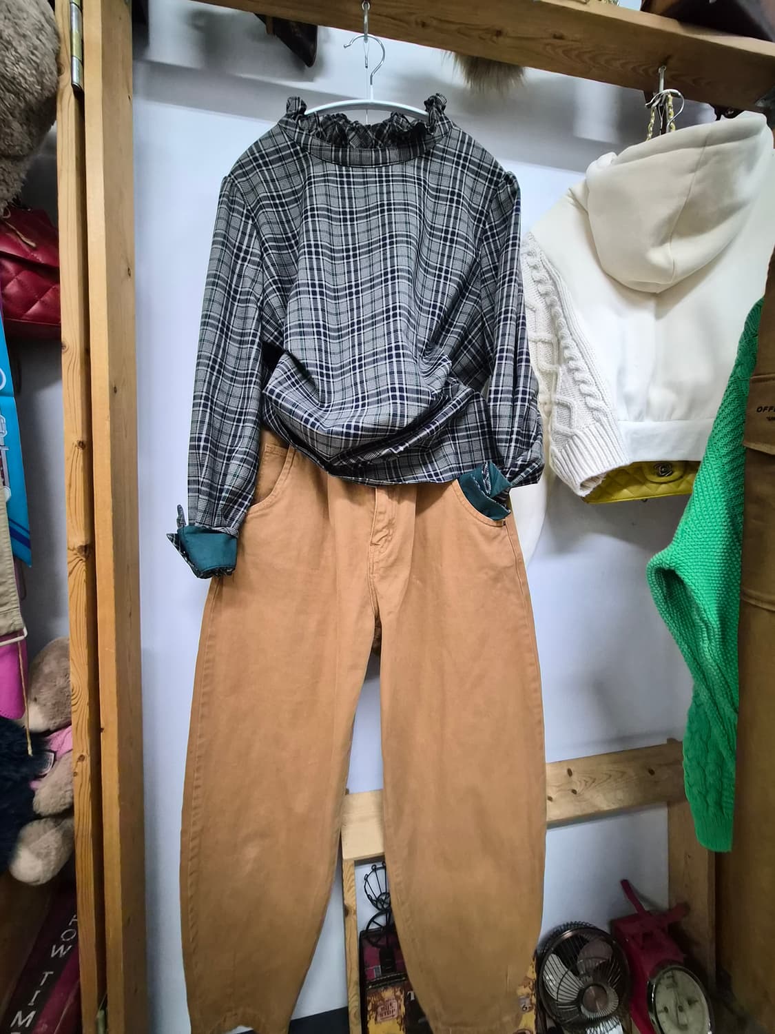 마인 프릴체크 블라우스 상품이미지1