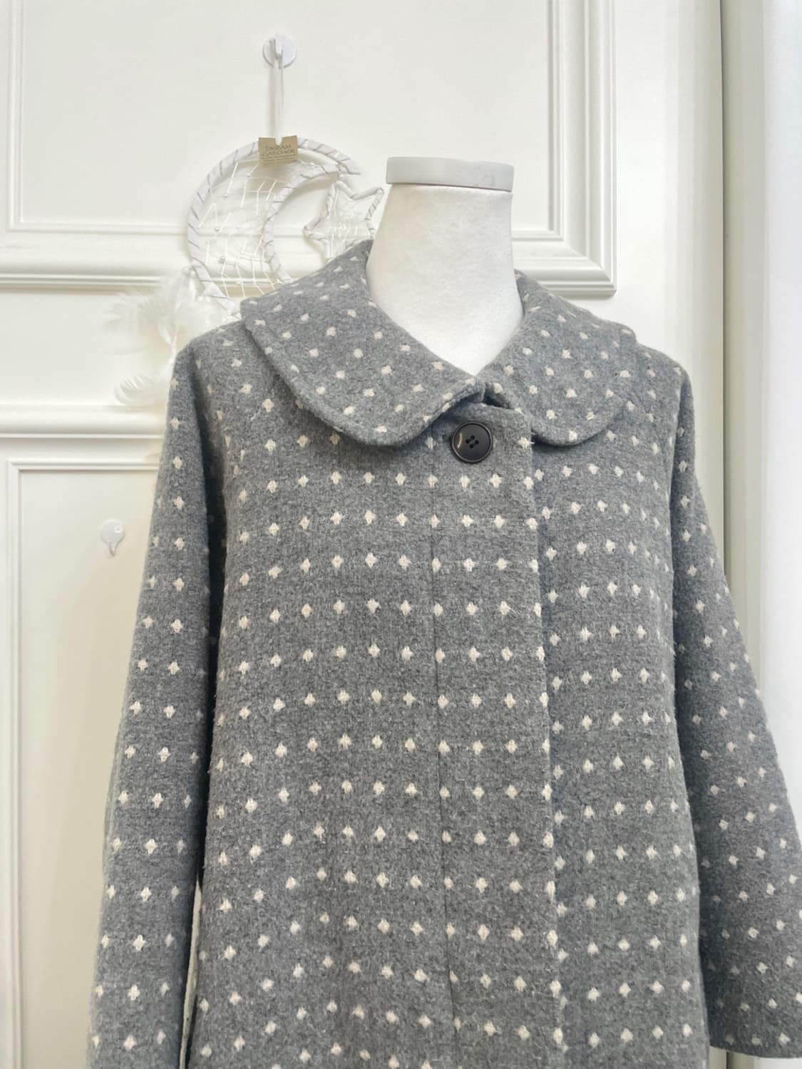 gray ivory dot cute mori reglan coat 상품이미지6