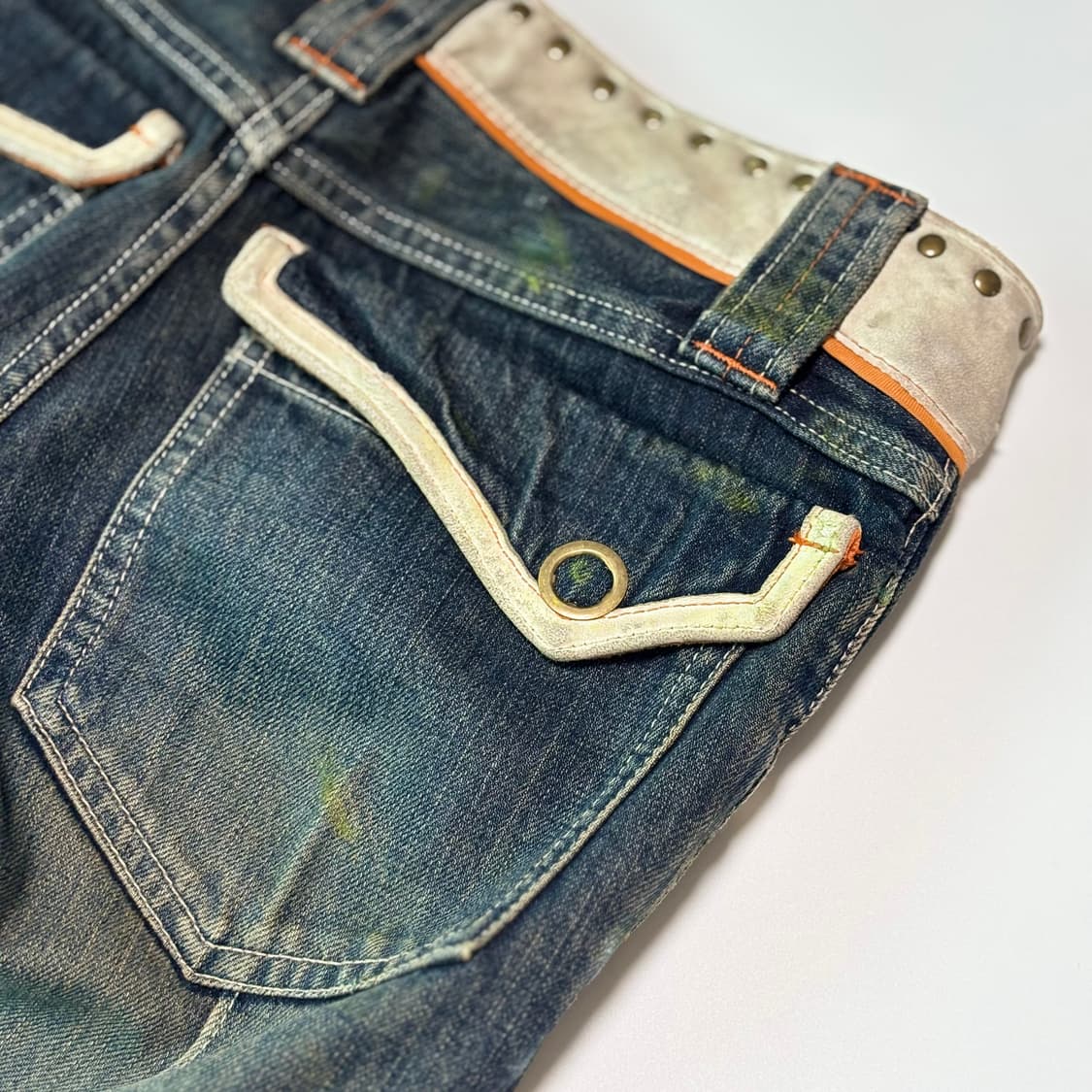 MCGN 빈티지 스터드 레더 트림 데님 하프 팬츠 상품이미지7