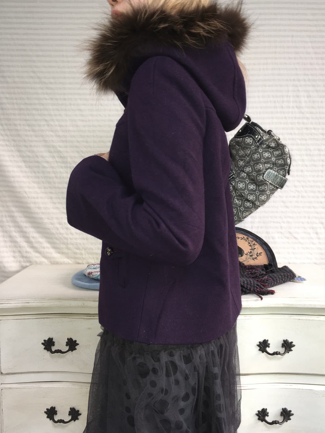 일본빈티지 퍼플 더플 하프코트 상품이미지3