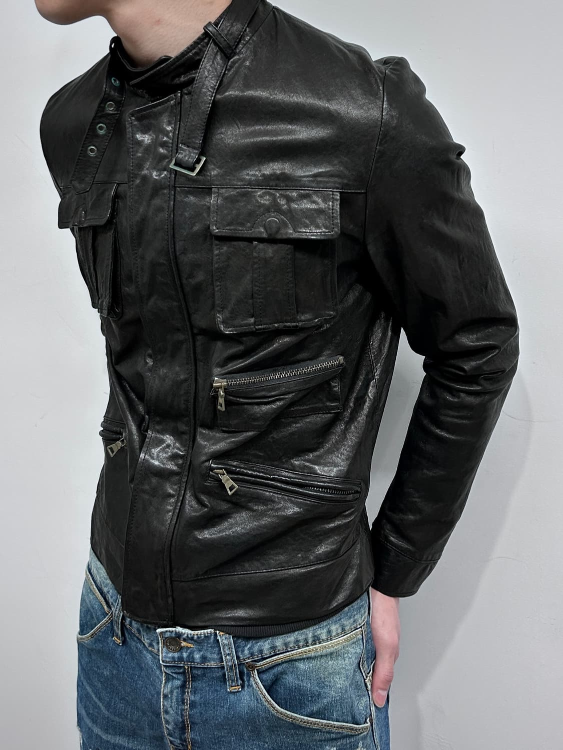 멀티 포켓 이탈리안 램스킨 레더 자켓 상품이미지1