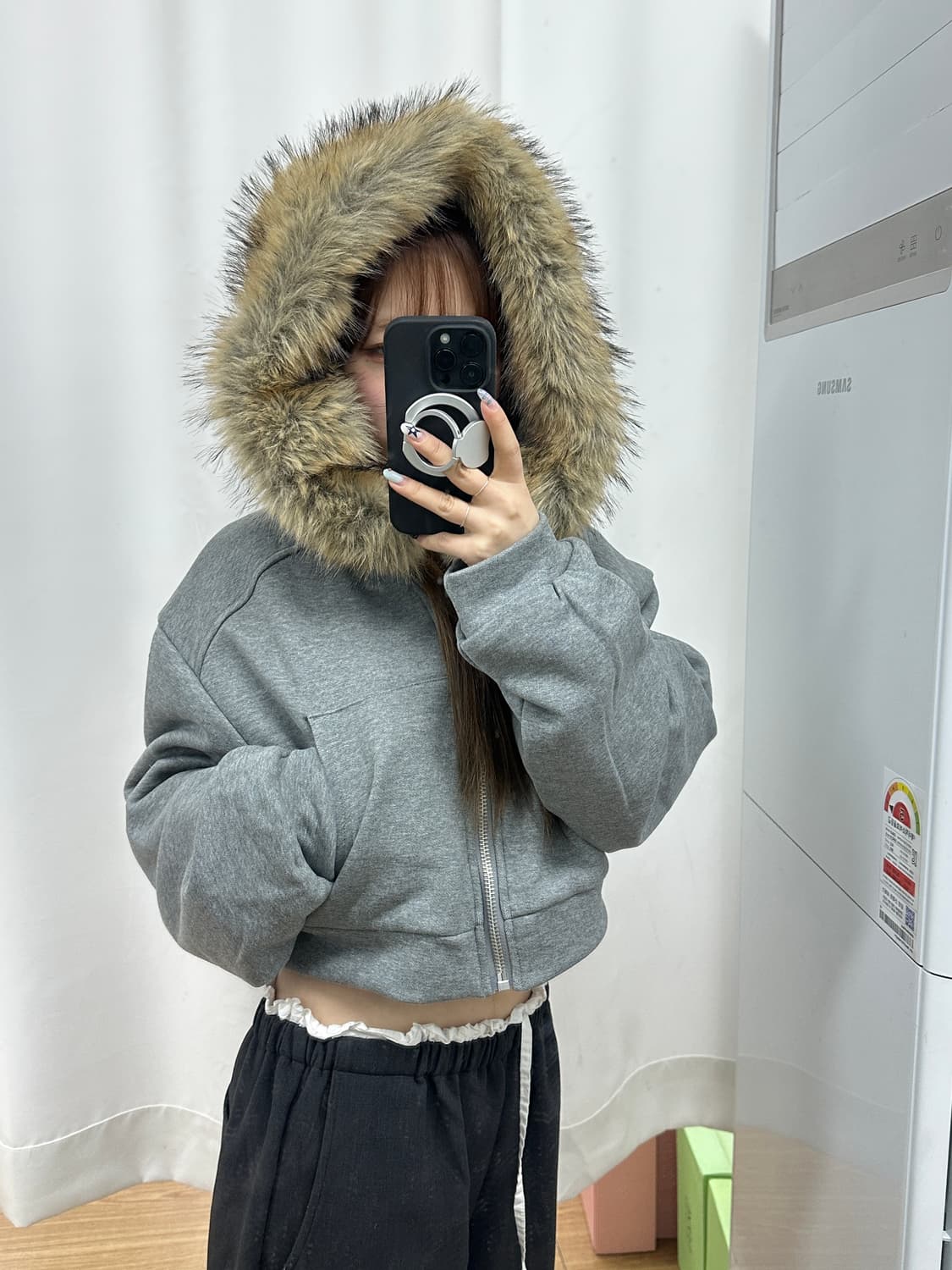 퍼 크롭 후드집업 상품이미지6