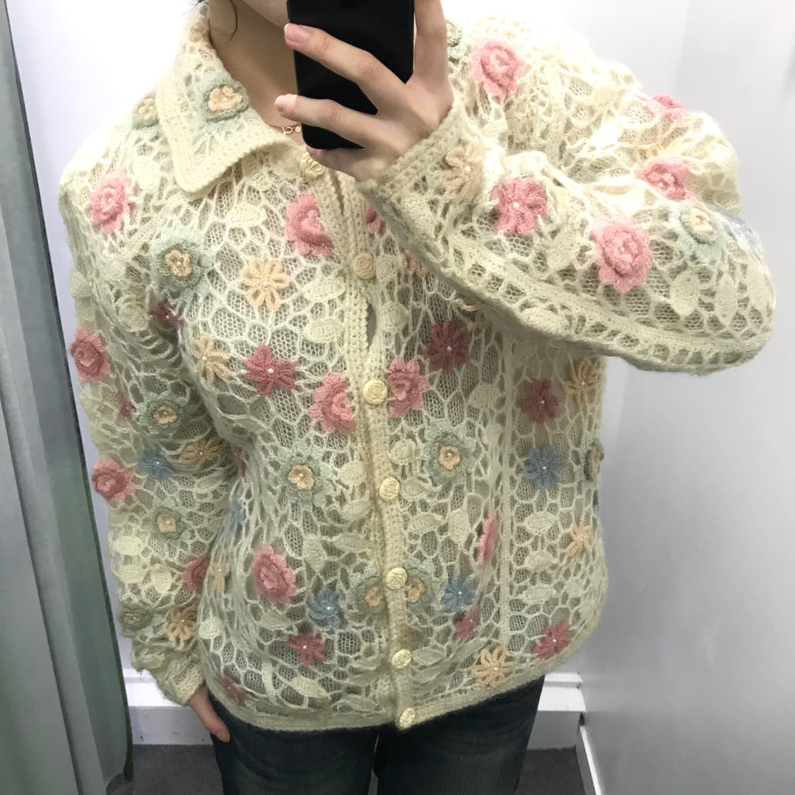 Moda Carina 아이보리 꽃자수 가디건 상품이미지4