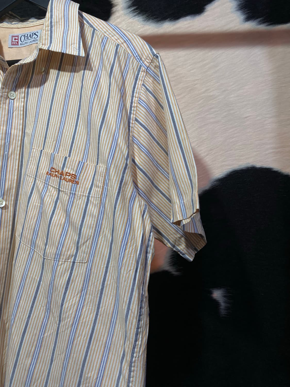 Chaps Ralph Lauren 레드 로고 자수 스트라이프 반팔 셔츠 상품이미지3