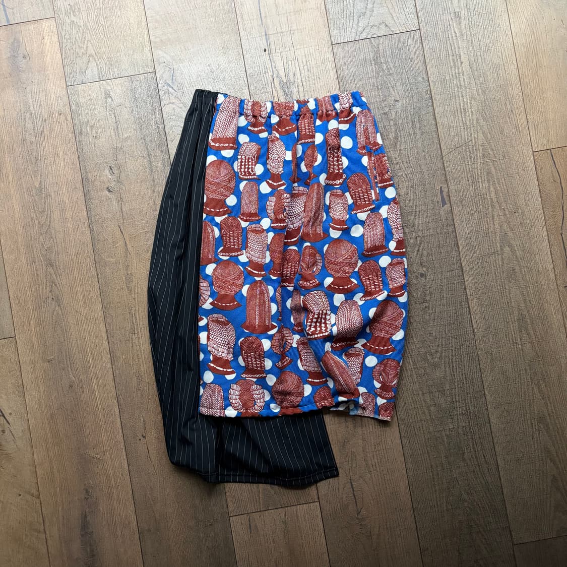 Pattern Stripe Docking Skirt Pants 상품이미지1