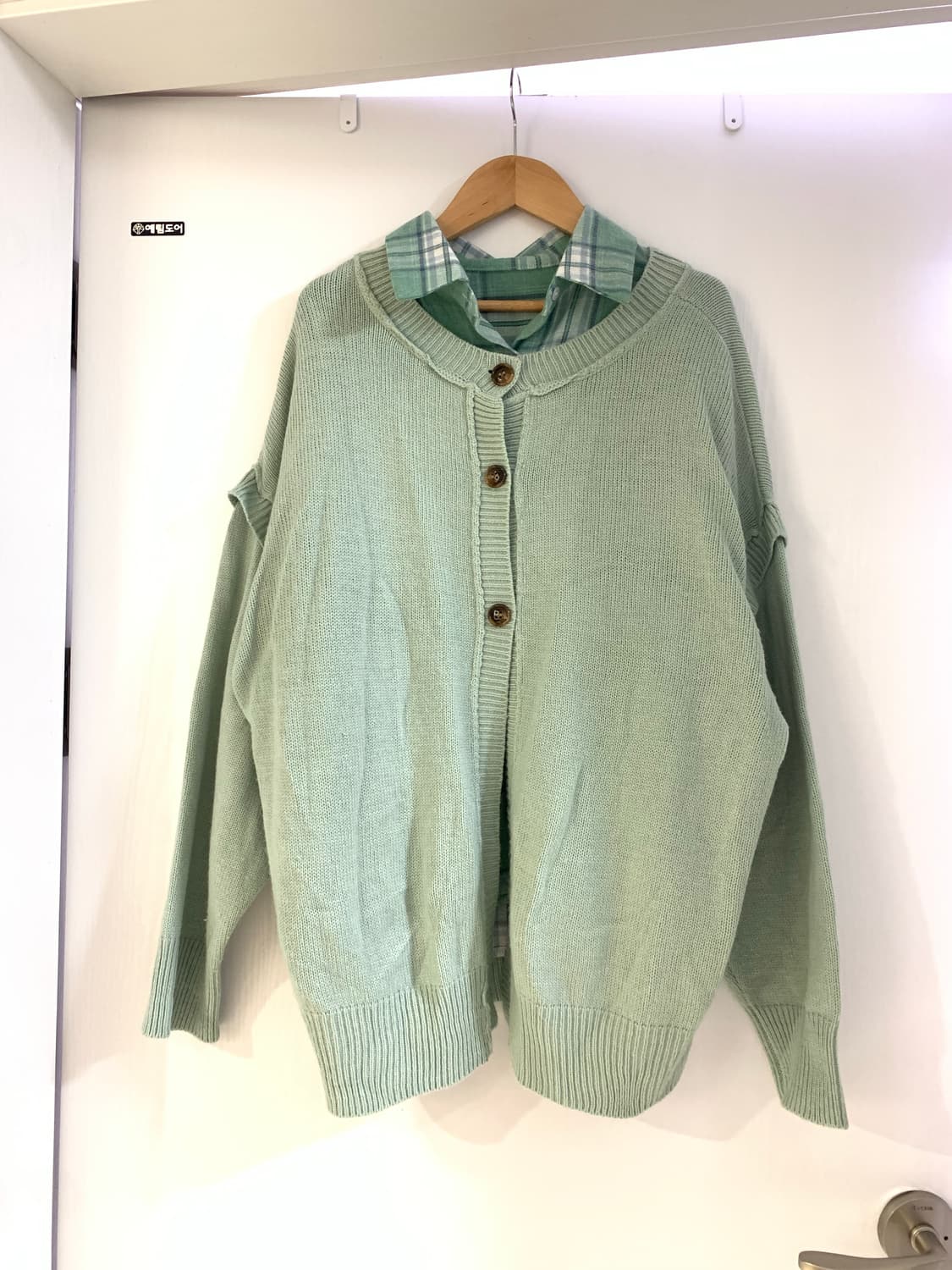 일본빈티지 투웨이 오버핏 민트 니트 가디건 상품이미지2