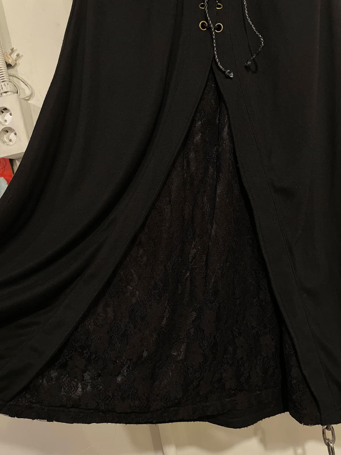 dig deep 디그딥 아일렛 리본 절개 레이스 블랙 롱스커트 펑크 상품이미지6