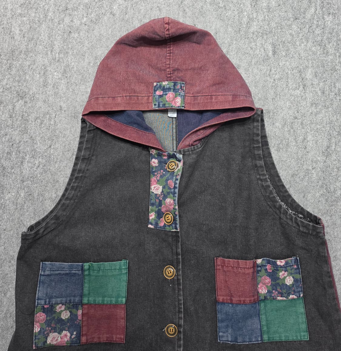 빈티지 패치워크 에스닉 감성 후드 베스트 조끼 상품이미지3