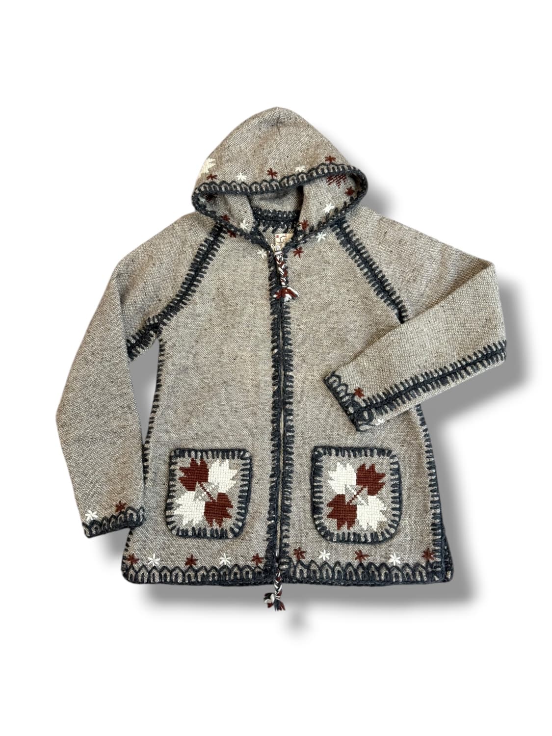 모리 하구미 단풍 스티치 울 니트 후드집업 상품이미지5