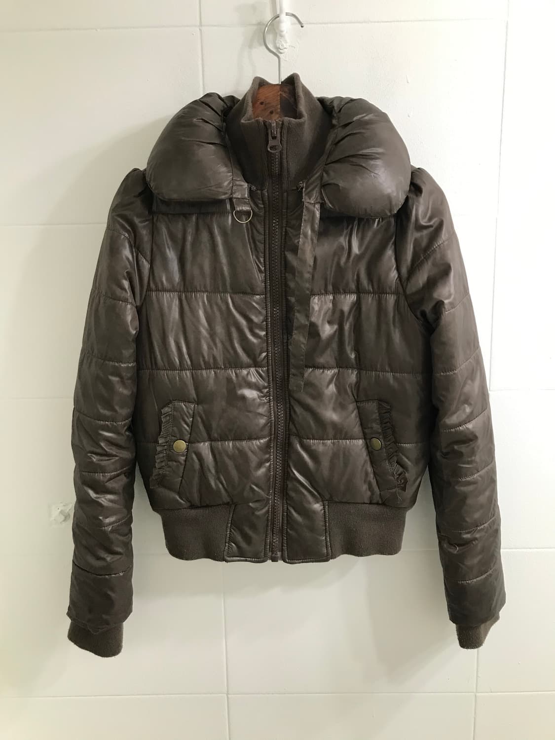 빈티지 브라운 캐주얼 슬림 스트릿 글로시 패딩 코디 세트 상품이미지4