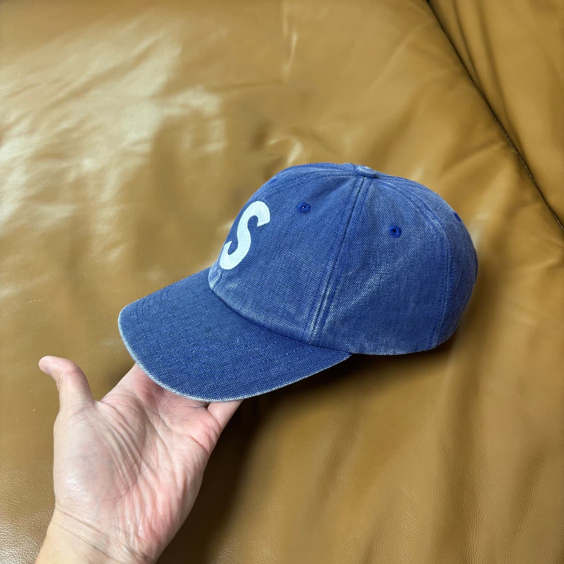 슈프림 23ss 피그먼트 워시드 네이비 S로고 6패널 모자 (Navy) 상품이미지4