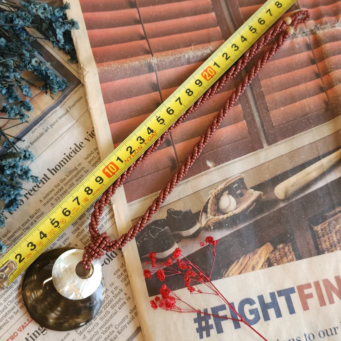 90s 프랑스 빈티지 쥬얼리 에스닉 레드문 자개 목걸이 보헤미안 스타일 상품이미지8