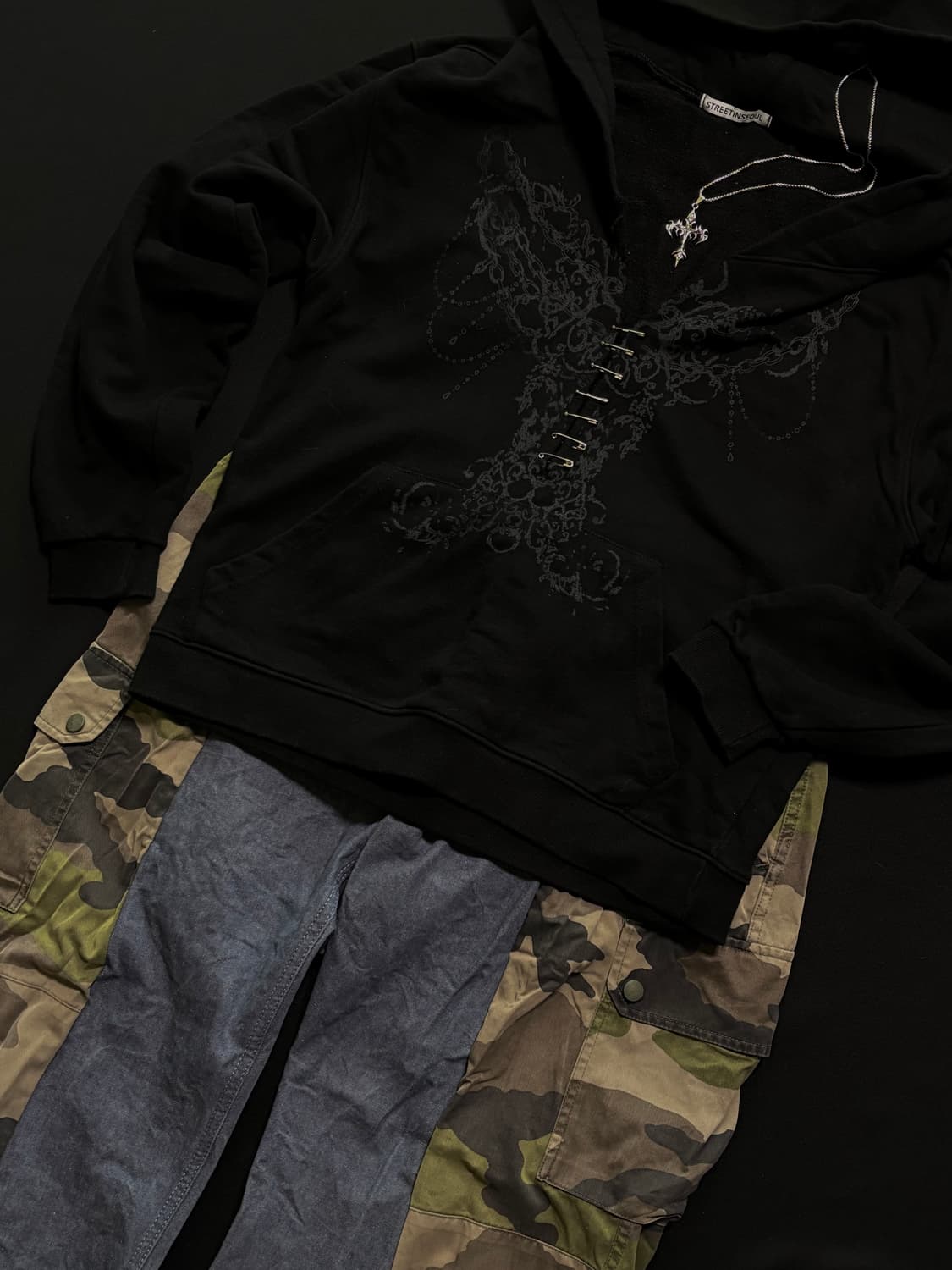 3set) 브이넥 포켓 후드/카모 두붙바/십자가 고딕 목걸이 세트 상품이미지2