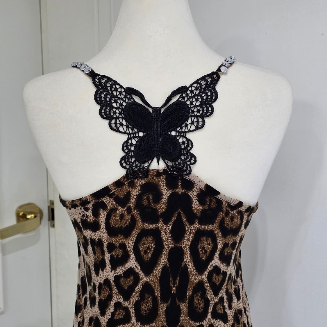 오네갸루 호피레오파드 버터플라이 레이스 등트임 슬리브리스 상품이미지2