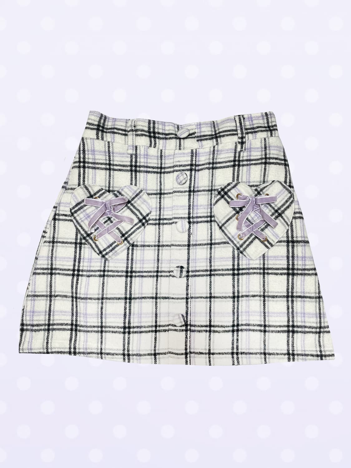 히메 러블리 빈티지 하트 포켓 리본 아일렛 체크 스커트 상품이미지1