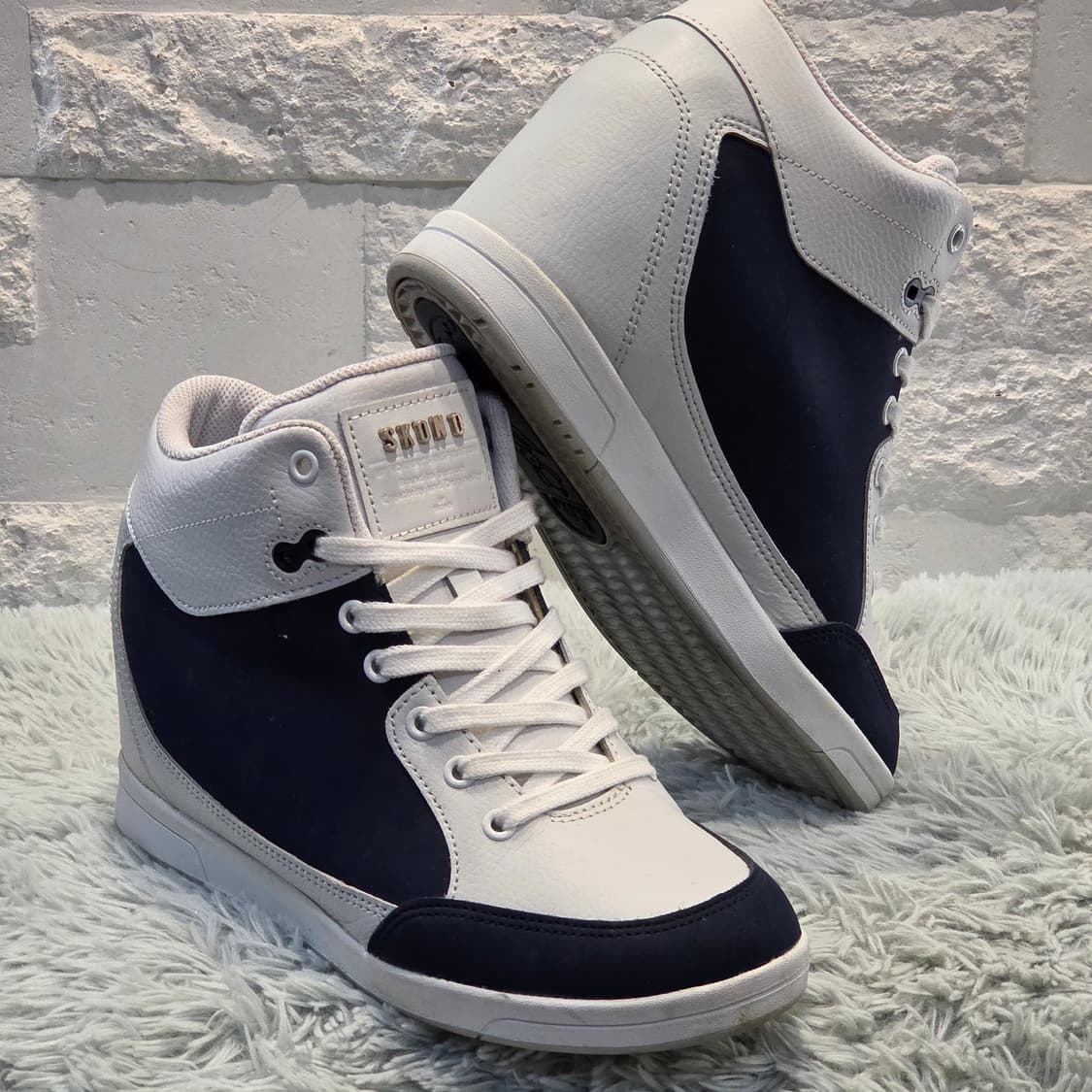 2q-12:스코노 하이탑키높이(5-6cm)스니커즈 화이트네이비 (245) 상품이미지4
