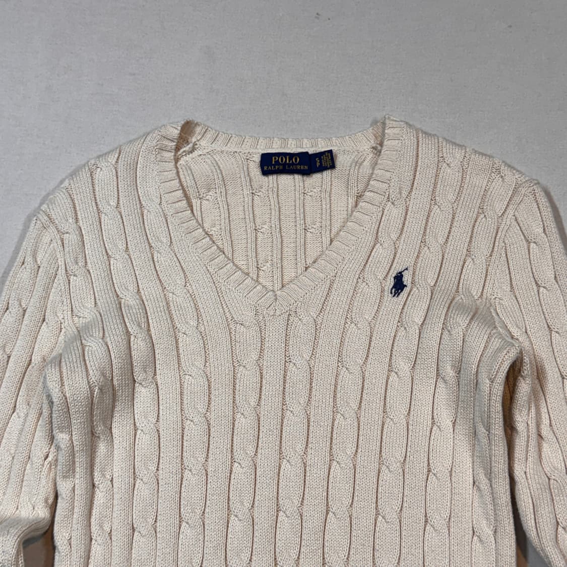 S) 폴로 랄프로렌 아이보리 케이블 꽈배기 브이넥 니트 상품이미지3