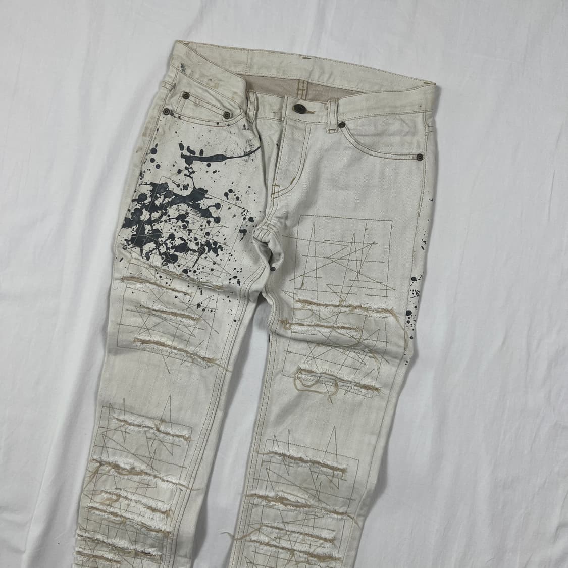 90‘s 히스테릭글래머 페인트 디스트로이드 화이트 팬츠 바지 상품이미지3