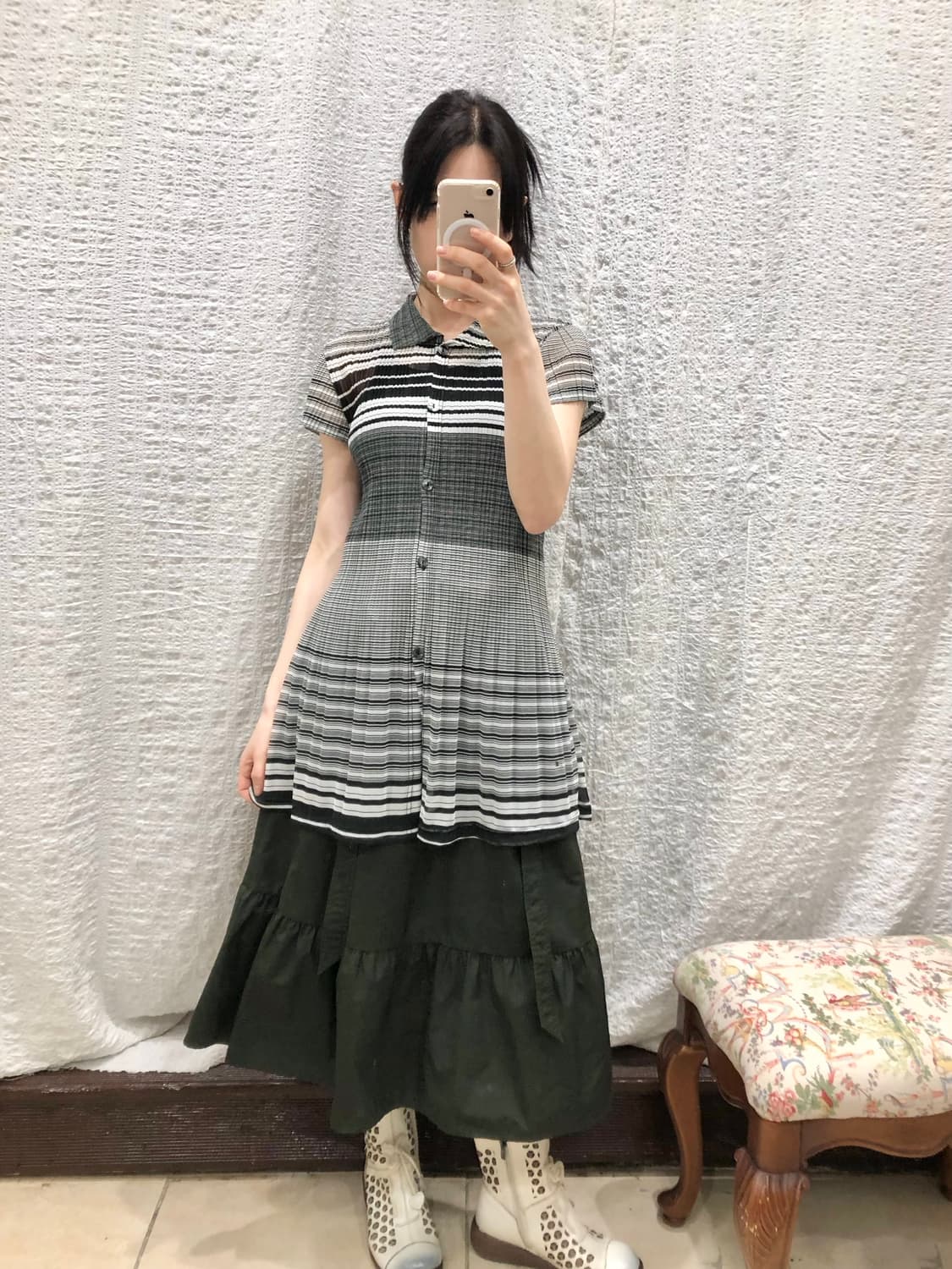 dark khaki midi skirt 상품이미지2