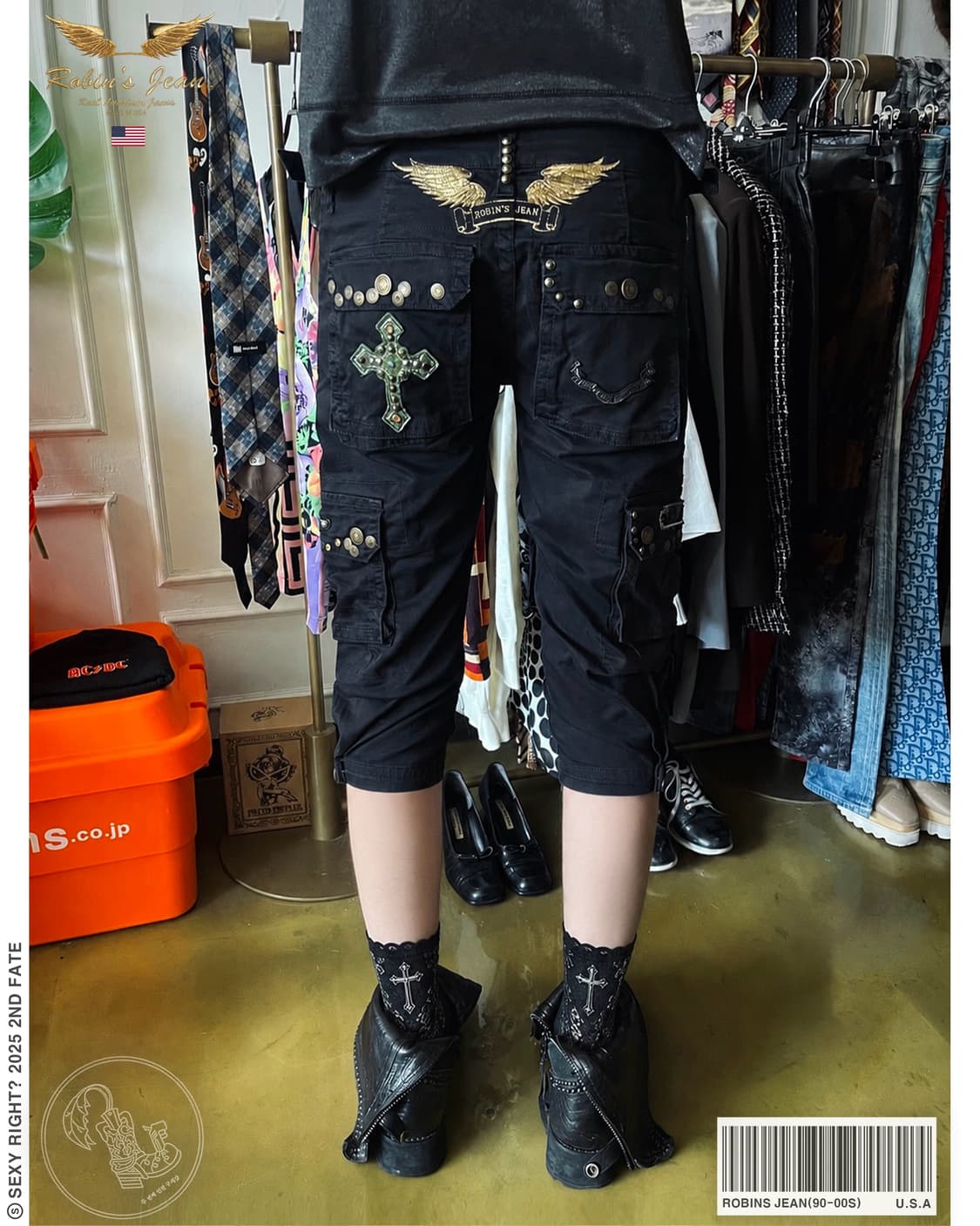 90-00s Robin's Jean Studed Black Cargo 상품이미지1