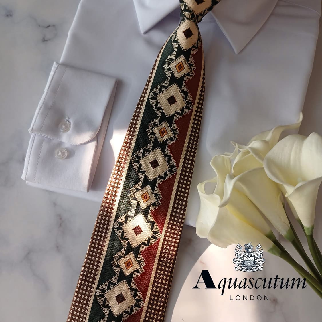 아쿠아스큐텀 실크 브라운 지오메트릭 넥타이 9.5cm A등급 A19143 상품이미지1