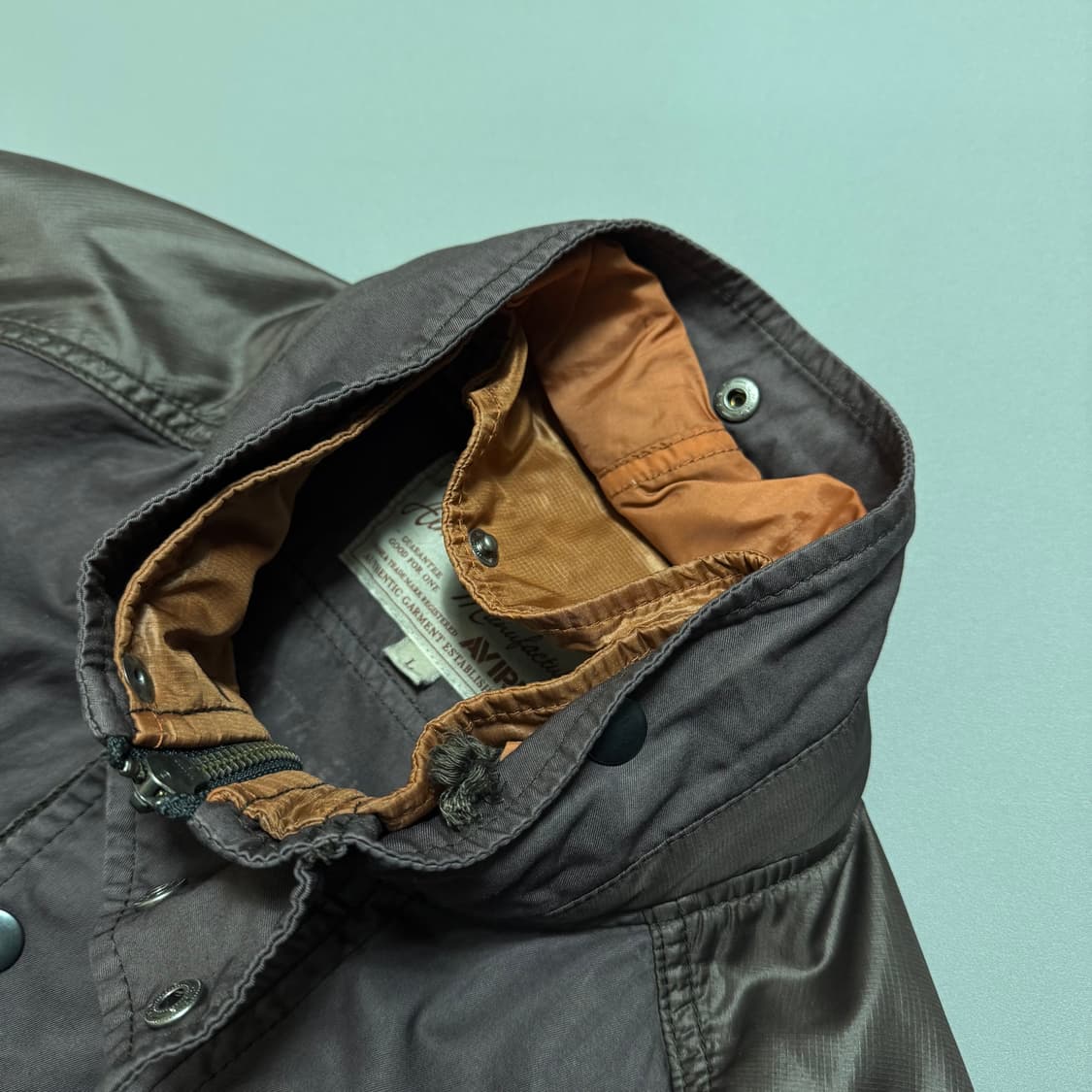 아비렉스 플럼컬러 배색 코튼 나일론 패치워크 히든후드 플라이트 자켓 상품이미지4