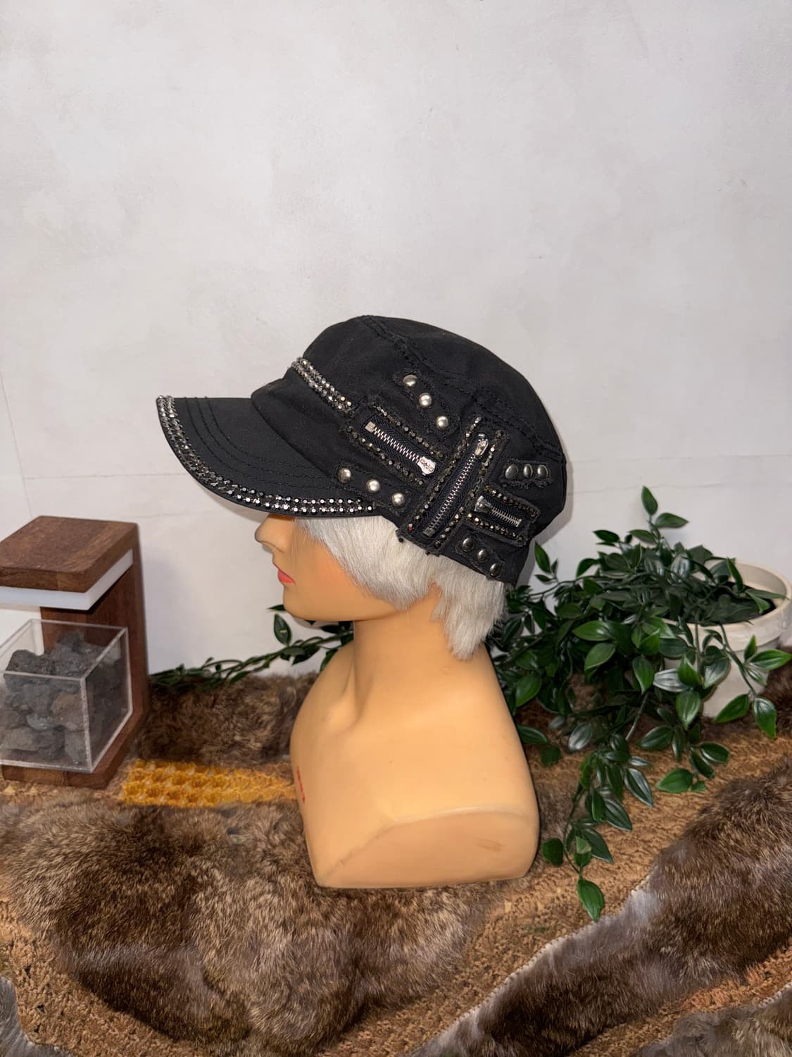 Black bold stud zipper military cap 상품이미지1
