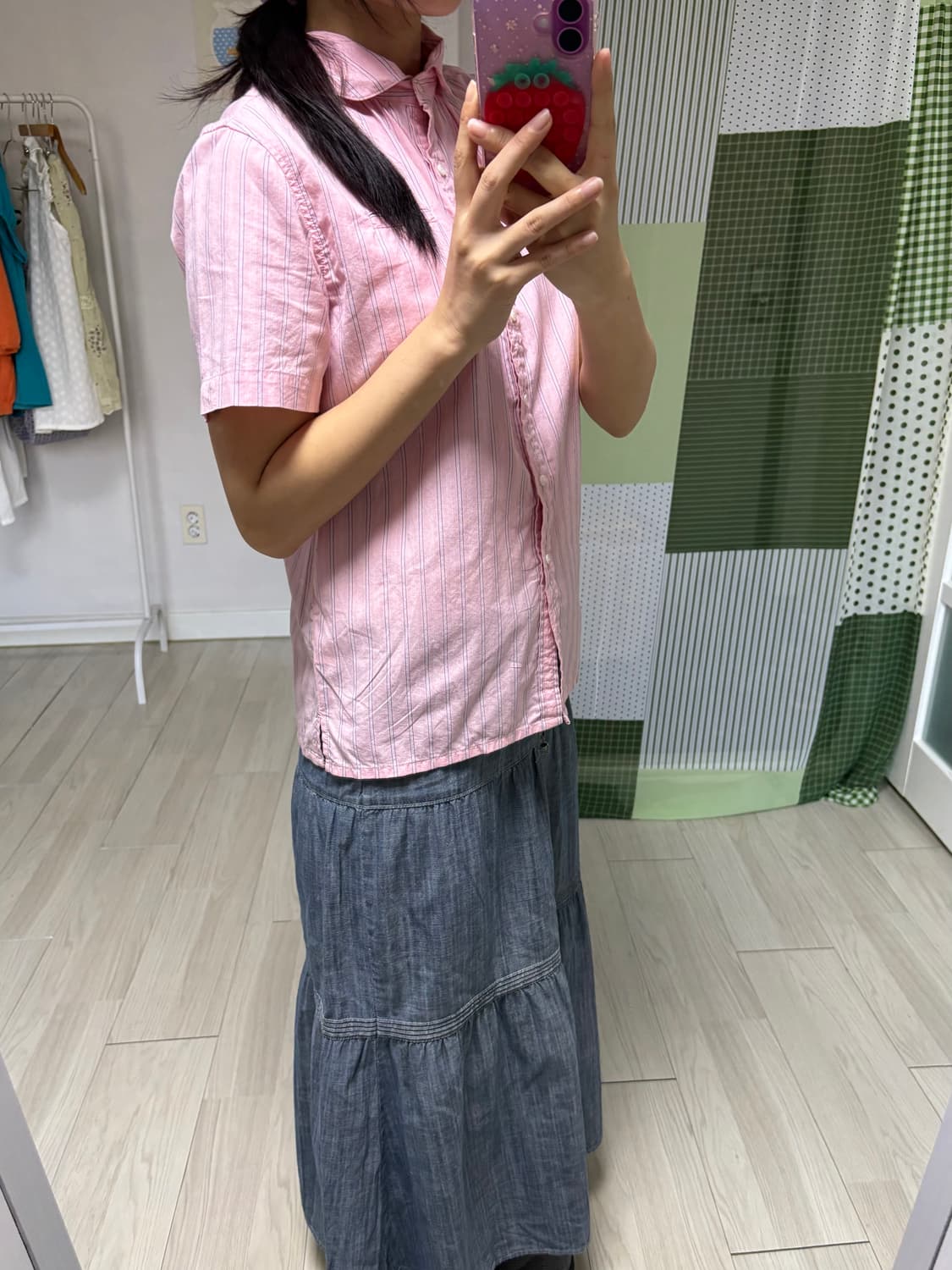 핑크 스트라이프 반소매 셔츠 상품이미지10