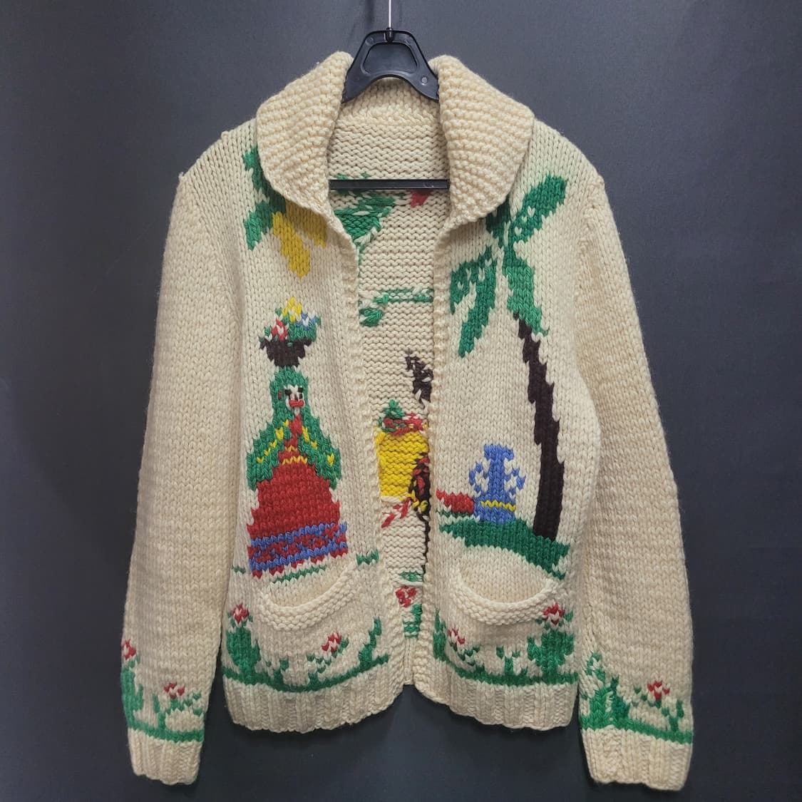 1950s Mexican Novelty Wool Cowichan 가디건 상품이미지5
