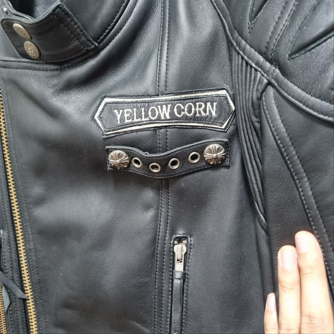 ( L ) YELLOW CORN 옐로우콘 블랙 카우레더 라이더 자켓 상품이미지4